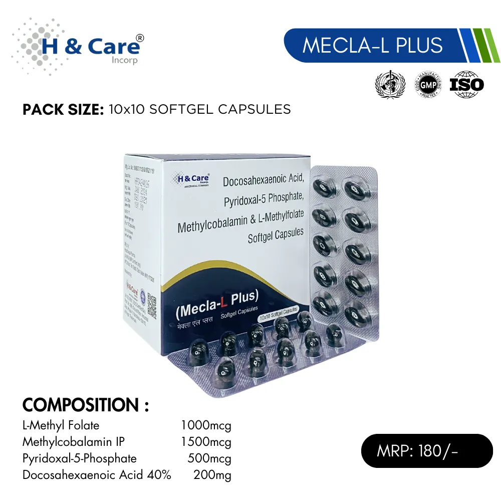 MECLA-L PLUS: L-Methyl Folate, Mecobalamin, Pyridoxal 5 Phosphate, DHA